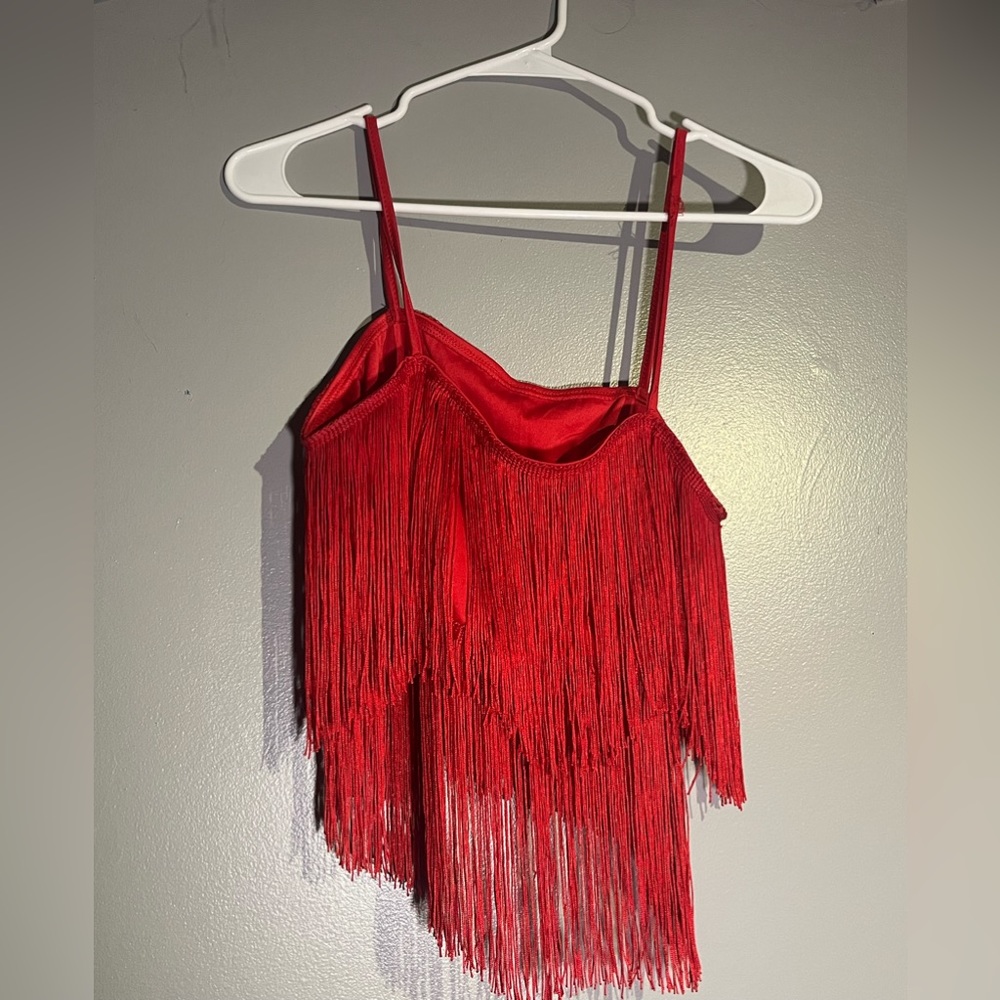 Tassel Two Piece Cropped Top and Skirt | Red | Size Large
